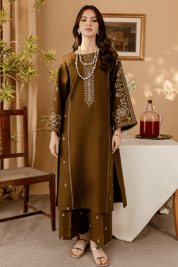 2pc dress design Embroidered Solid 2PC Dress
