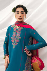 Hussain Rehar 3PC Embroidered Karandi Suit with Printed whool shawal-GA2096
