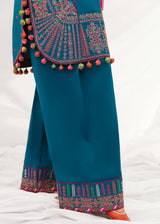 Hussain Rehar 3PC Embroidered Karandi Suit with Printed whool shawal-GA2096