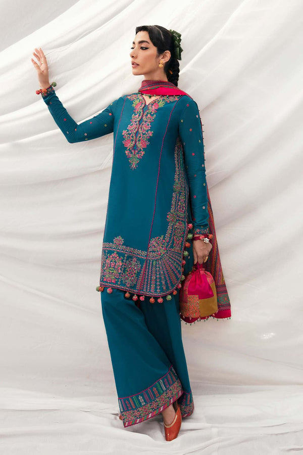Hussain Rehar 3PC Embroidered Karandi Suit with Printed whool shawal-GA2096