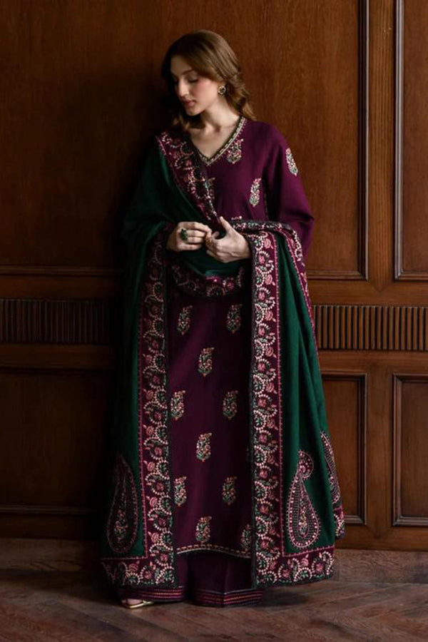 Zaib Embroidered Dhanak 3pc with  Embroidered Shawal- GA2131