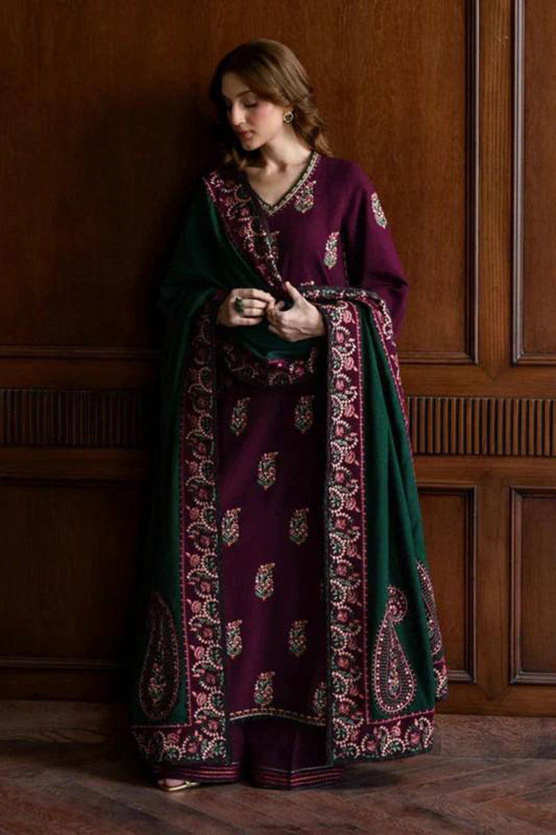Zaib Embroidered Dhanak 3pc with  Embroidered Shawal- GA2131