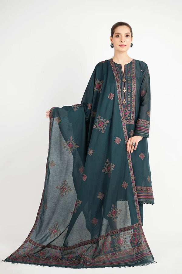 Bareeze 3PC Embroidered Dhanak Suit with Heavy Embroidered Shawal -GA2058