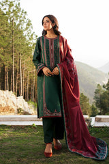 Zara Shahjahan 3PC Embroidered Dhanak with Printed wool Shawl - GA1758