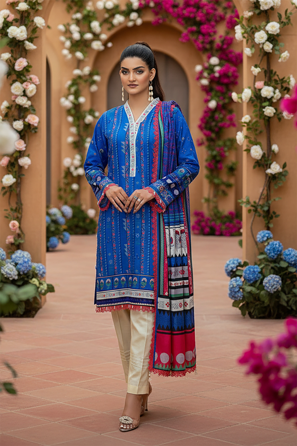 Zooj Laleh Printed Slub Linen 3pc-GA19137