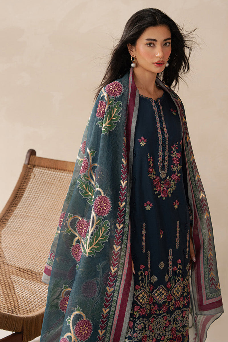 Sapphire 3PC Embroidered karandi Suit with Printed Shwal -GA2073