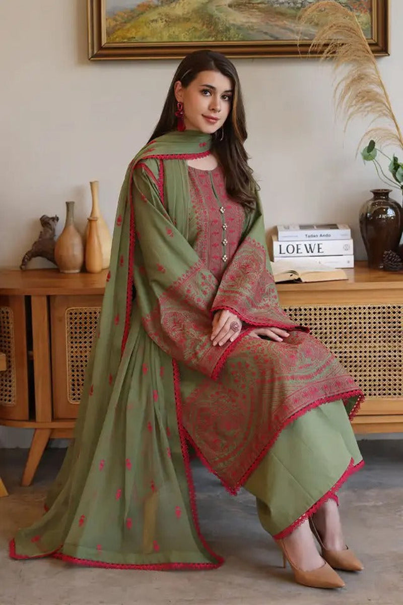 Bareeze Embroidered Lawn 3pc with Embroidered Chiffon Dupatta- GA2023
