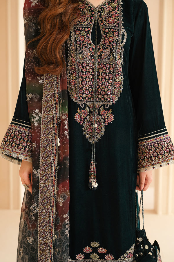 Jazmin 3PC Embroidered Velvet Suit with Embroidered Chiffon Dupatta-GA2093