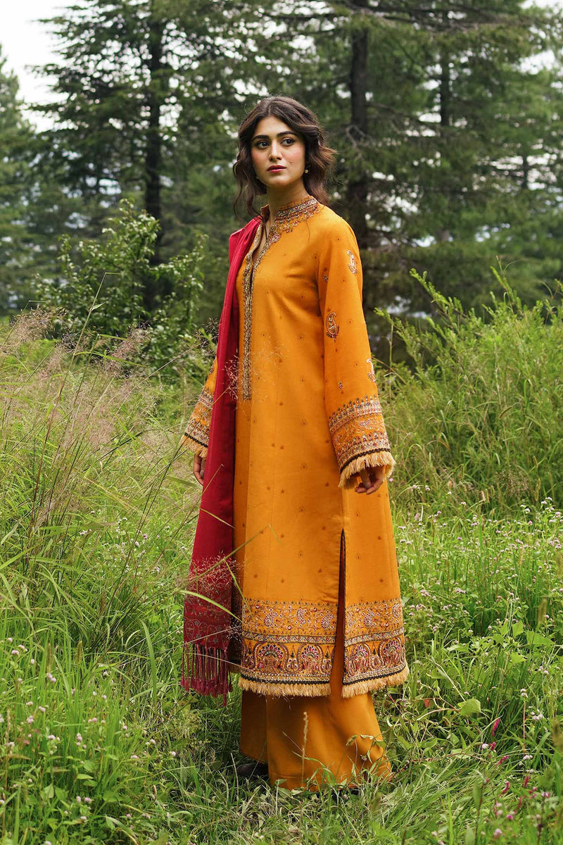 Zara Shahjahan 3PC Embroidered Linen with Printed Shawl - GA1755