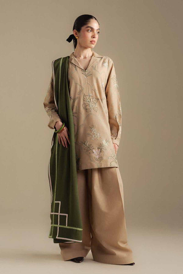 Zarashah Jahan Embroidered Dhanak 3pc with Printed Shawl- GA2117