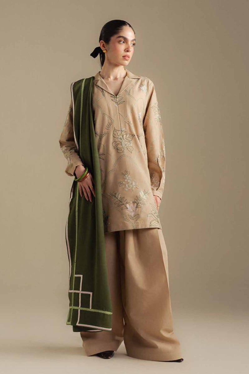 Zarashah Jahan Embroidered Dhanak 3pc with Printed Shawl- GA2117