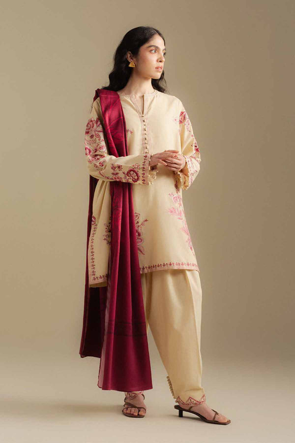 Zarashah Jahan Embroidered Dhanak 3pc with Printed Shawl- GA2116