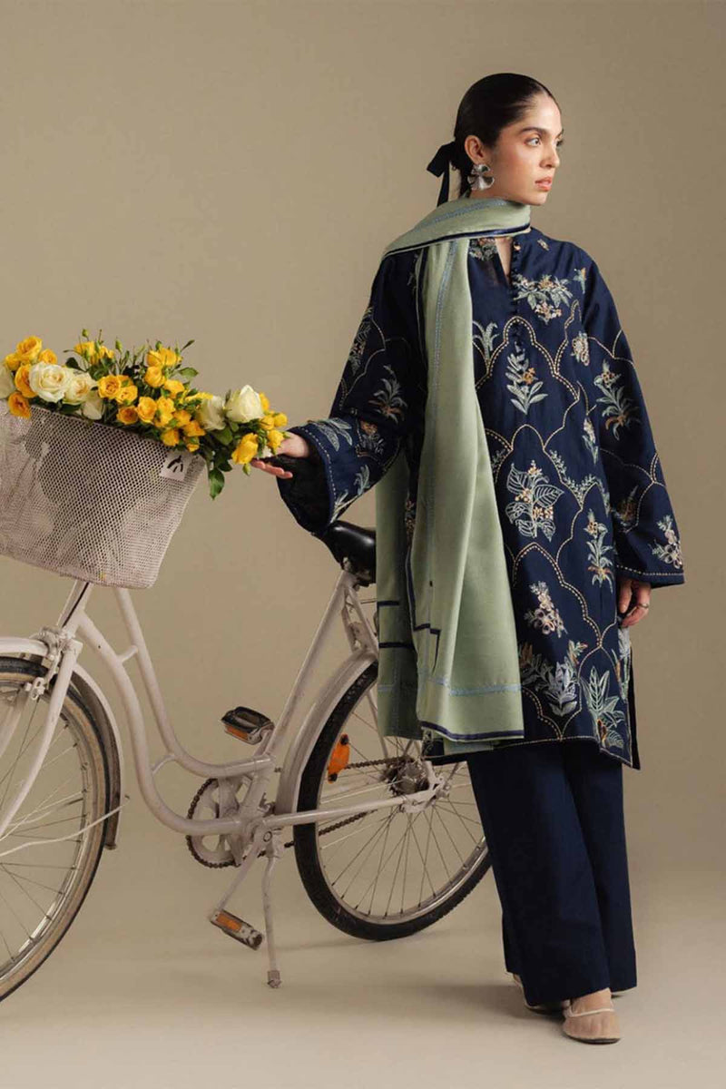 Zarashah Jahan Embroidered Dhanak 3pc with Printed Shawl- GA2115