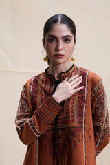 Jugnu Embroidered Dhanak 3pc with Printed Shawal- GA2134