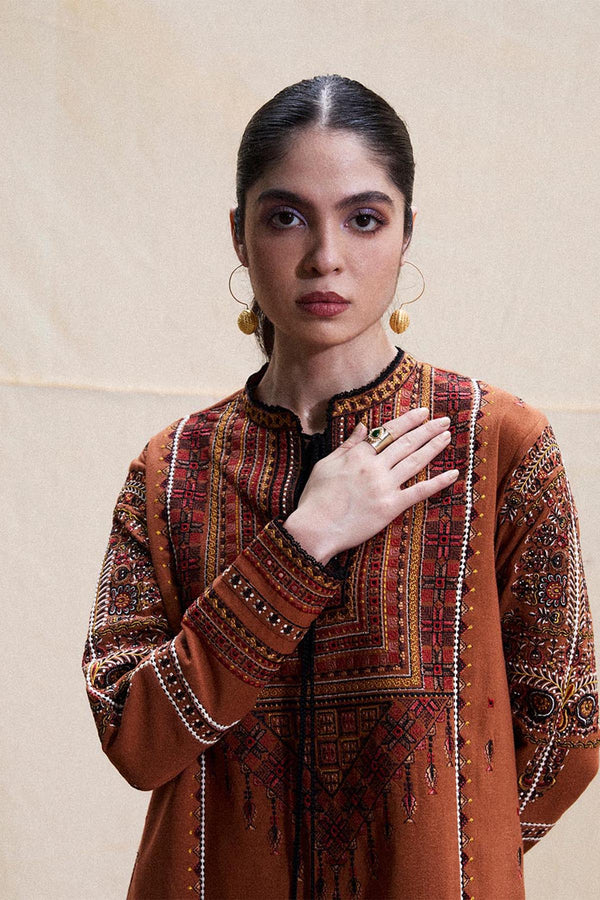 Jugnu Embroidered Dhanak 3pc with Printed Shawal- GA2134