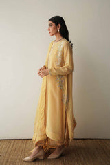 Zara Shahjahan Yellow Embroidered Georgette Chiffon 4PC Suit with Handwork - GA1623