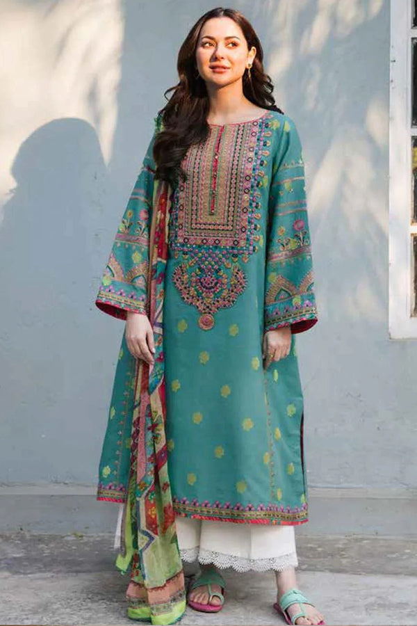 Zara shajahan Embroidered Lawn 3Pc with Organza Printed Dupata-Ga1672