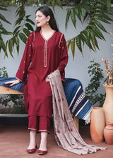 Winter 3PC Embroidered Dhanak Suit with Heavy Embroidered Dhanak Shawal -GA102185