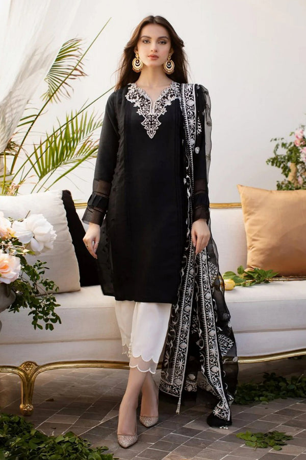 Mina Hassan Embroidered linen Suit with Heavy Embroidered Organza dupata-GA102156