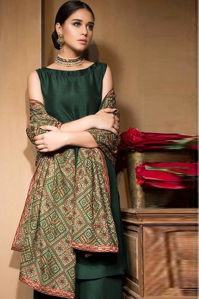 Bareeze 3PC Embroidered Dhanak Suit with Heavy Embroidered Shawal -GA102140