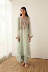 Zara Shahjahan C green  Embroidered Georgette Chiffon 4PC Suit with Handwork - GA1621
